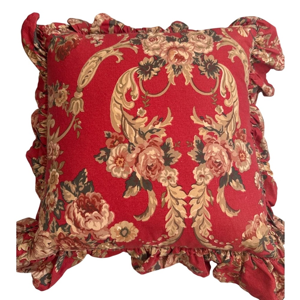 Vtg Ralph Lauren Danielle Marseilles Red Floral Ruffled Feather Throw Pillow
